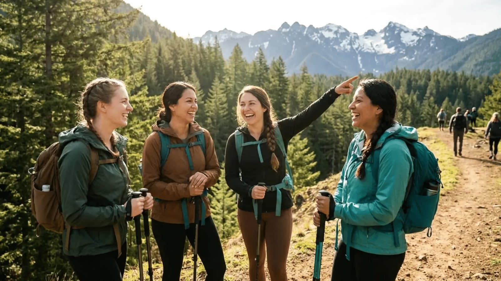 Team laughing on a mountain hike during a Wilder retreat