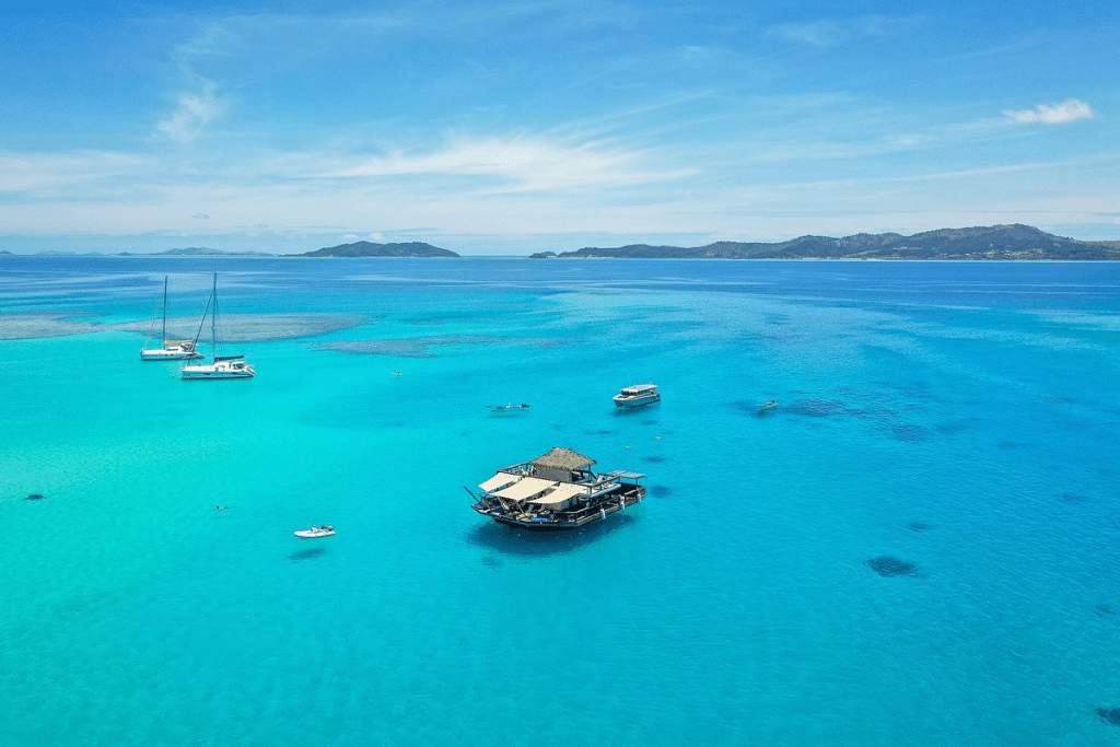 Cloud 9 floating bar in the turquoise Mamanuca lagoon, Fiji