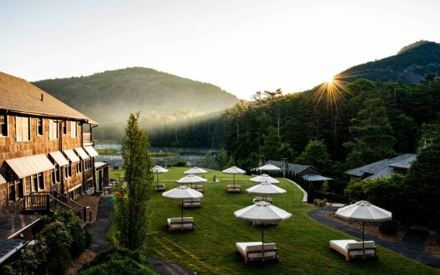 Lodge lawn at sunrise in the Blue Ridge Mountains