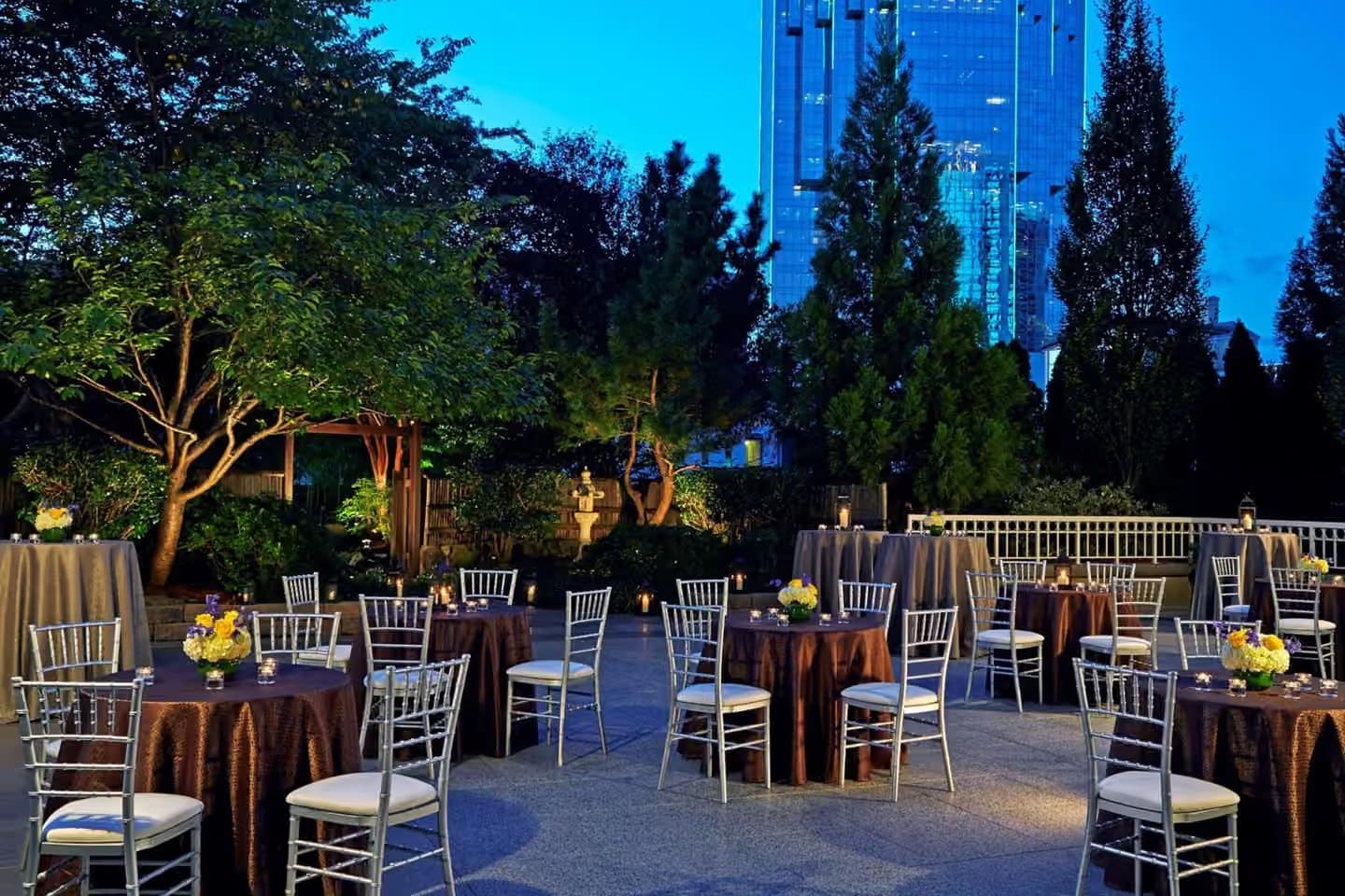 Garden terrace set for an evening event at Grand Hyatt Atlanta in Buckhead