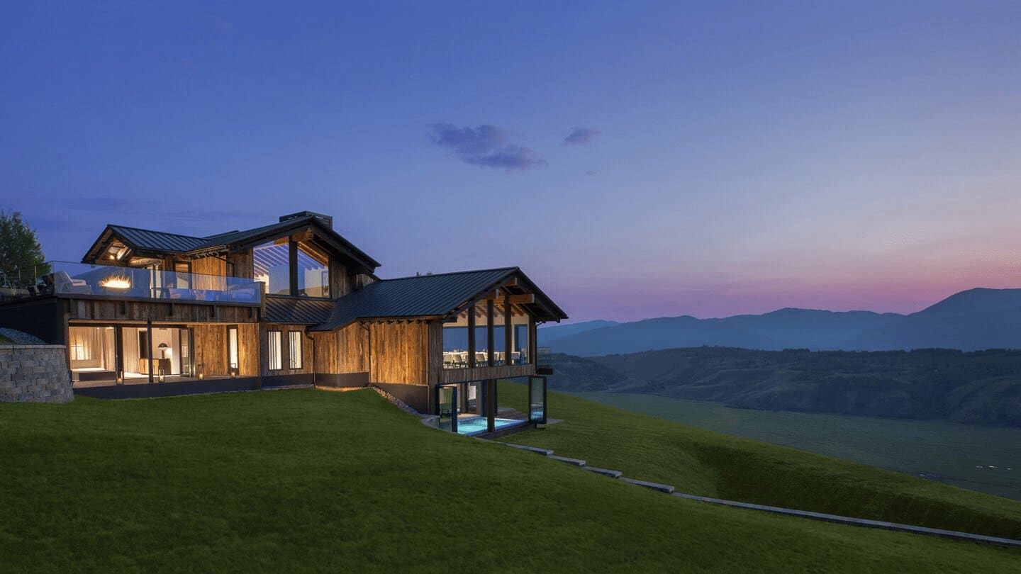Hotel Yellowstone at dusk on East Gros Ventre Butte in Jackson Hole