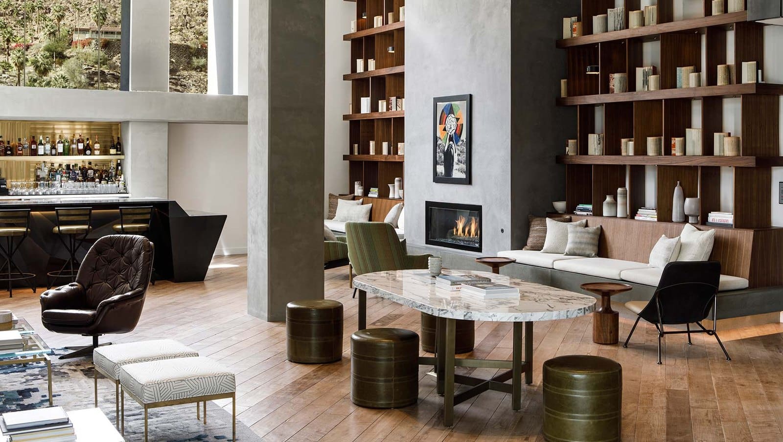 Lobby lounge with mountain views at Kimpton Rowan Palm Springs