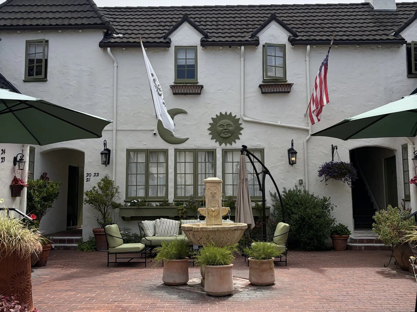 Courtyard and fountain at L’Auberge Carmel