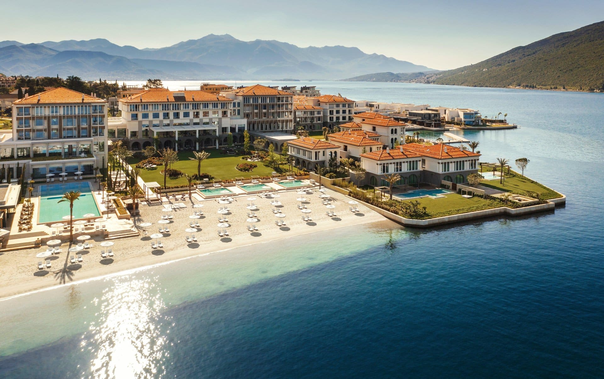 Beach, pools and villas at One&Only Portonovi on the Bay of Kotor