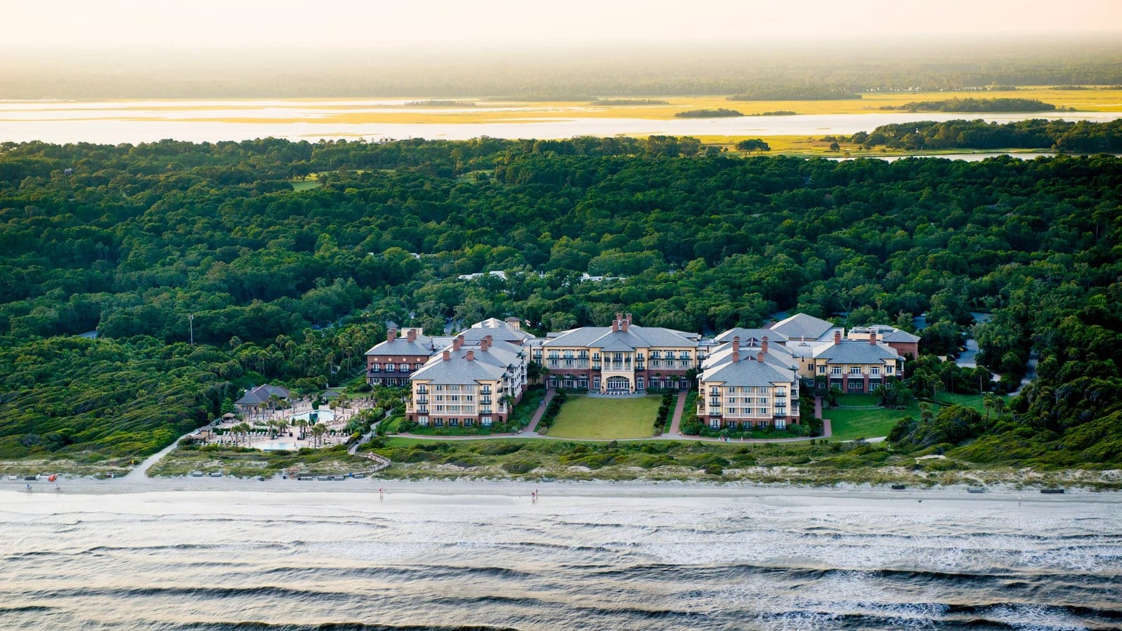 The Sanctuary on the beach at Kiawah Island at sunset