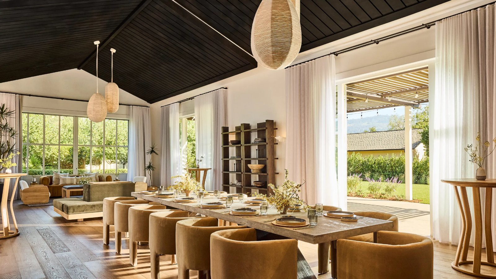 Private dining room opening onto the lawn at Solage in Calistoga