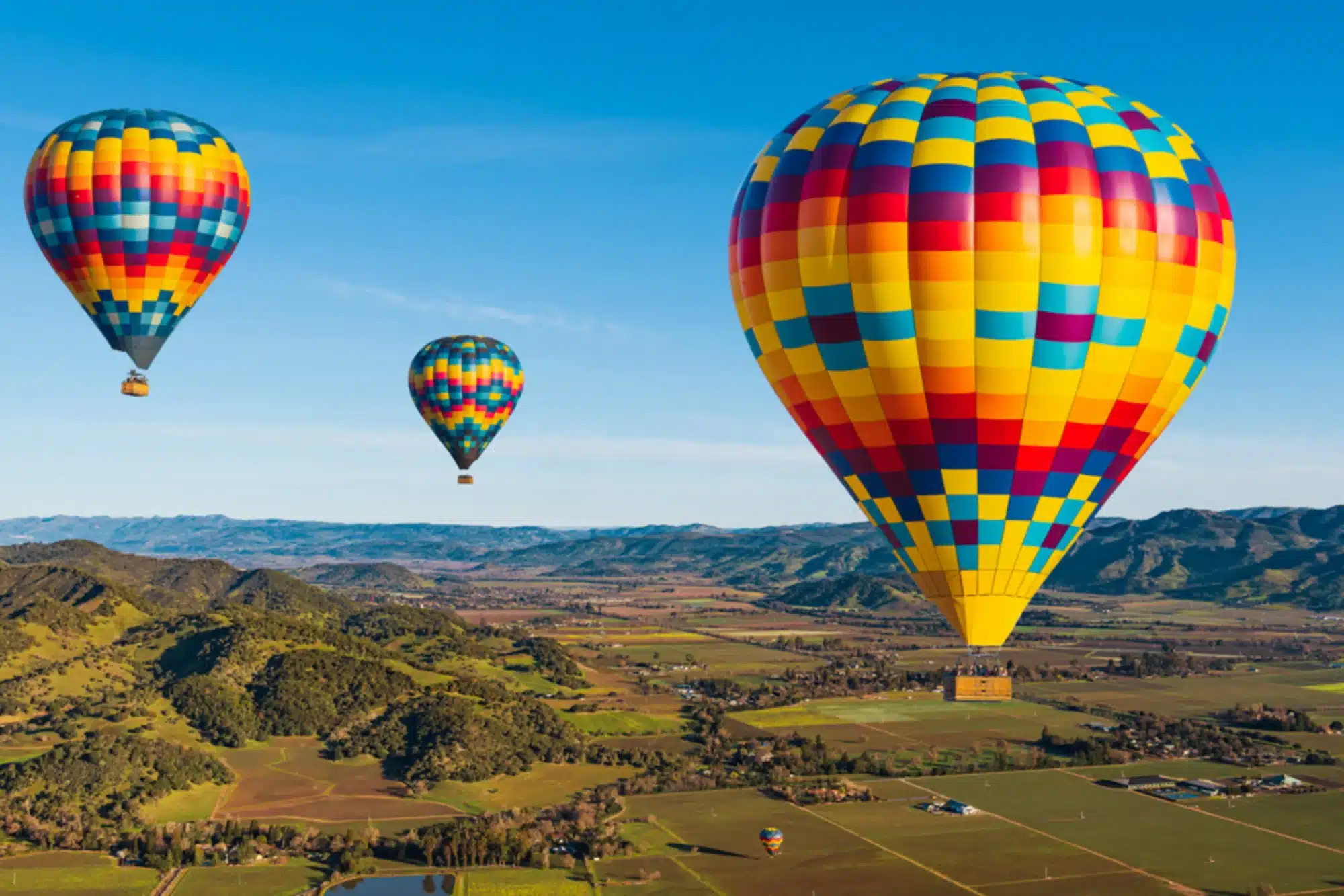 Hot air balloons over the vineyards of Napa Valley