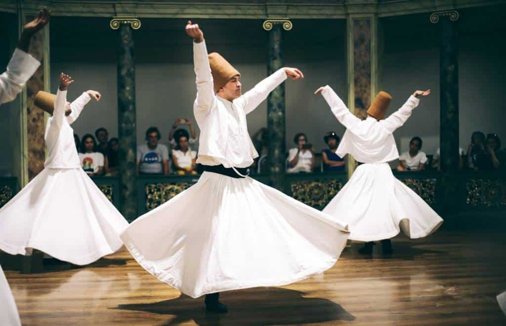 Whirling dervishes performing a sema ceremony